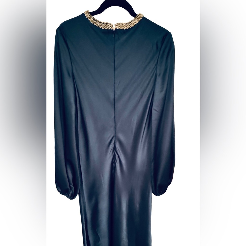 Mac Duggal Navy Long Sleeve Dress with Embellished Neckline, like new - Picture 4 of 5